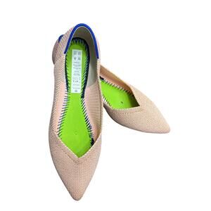 Rothy's The Point ballet flats light pink/rose metallic knit blue trim 7.5